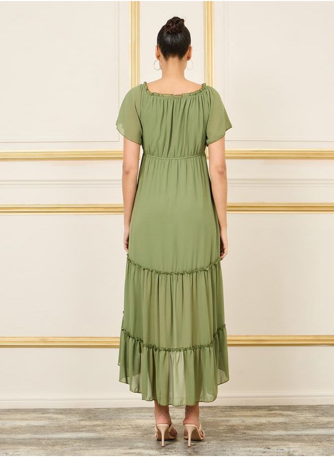 Styli Ruffle Detail A-Line Shift Midi Dress  - Image 4
