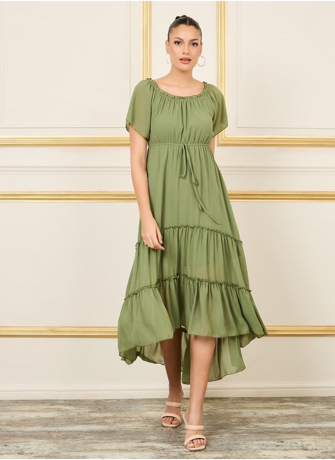Styli Ruffle Detail A-Line Shift Midi Dress  - Image 1