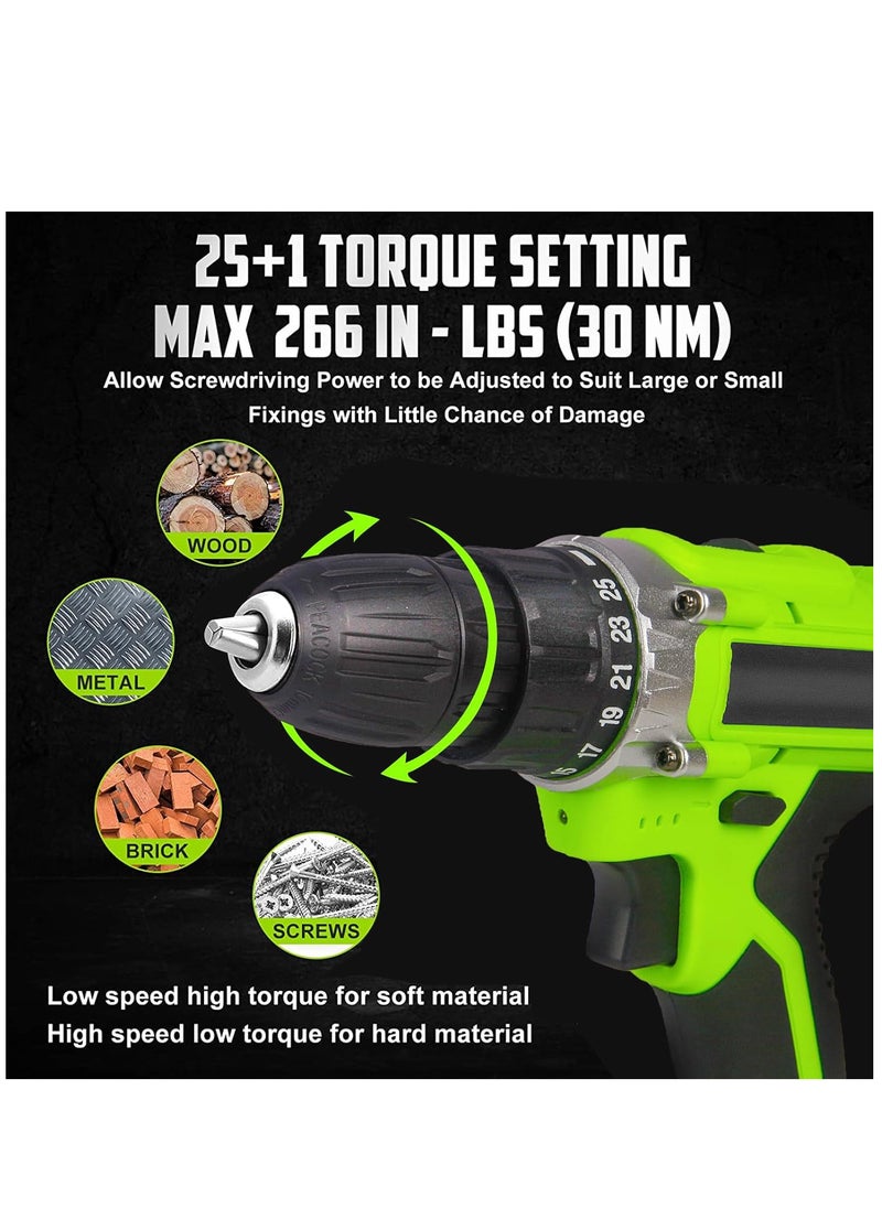 21V Cordless Drill, Power Drill Set with 2 Batteries and Charger, Multifunctional Rechargeable Handheld Electric Screwdriver Electric Drill Drivers Built-in LED, with 2-Speed, 25 Torque Setting - pzsku/Z13C91700646E1331D00EZ/45/_/1702541959/a6f7c96d-62ee-4413-826b-92f02faf1d56