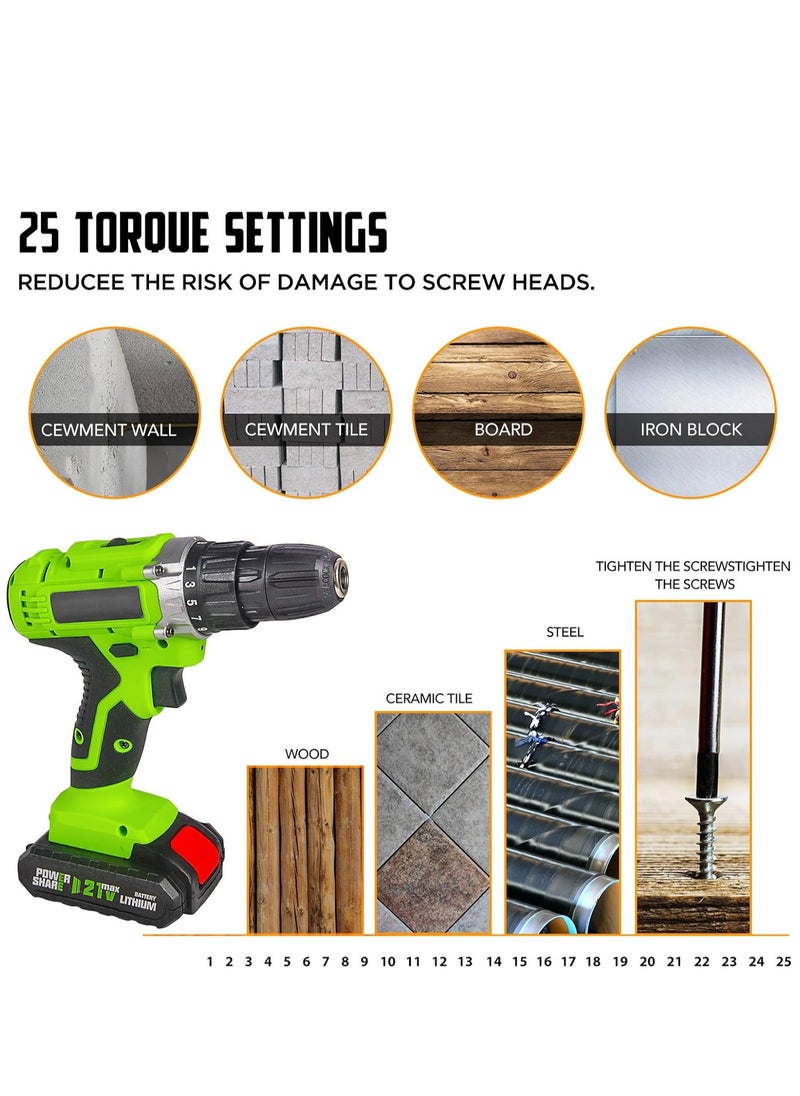 21V Cordless Drill, Power Drill Set with 2 Batteries and Charger, Multifunctional Rechargeable Handheld Electric Screwdriver Electric Drill Drivers Built-in LED, with 2-Speed, 25 Torque Setting - pzsku/Z13C91700646E1331D00EZ/45/_/1702541960/0d7205e8-d3e5-4292-8241-ee1de93070d3