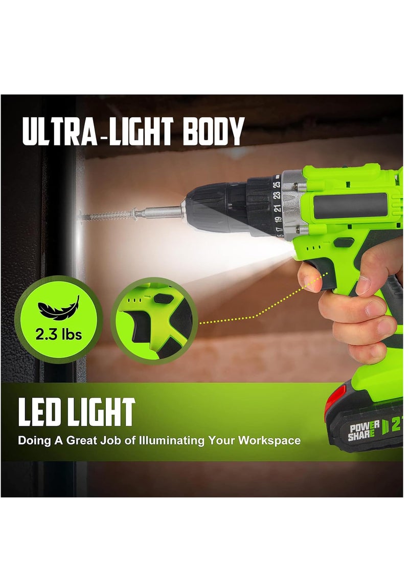 21V Cordless Drill, Power Drill Set with 2 Batteries and Charger, Multifunctional Rechargeable Handheld Electric Screwdriver Electric Drill Drivers Built-in LED, with 2-Speed, 25 Torque Setting - pzsku/Z13C91700646E1331D00EZ/45/_/1702541961/01d3b463-97b1-4a8d-acf0-8ed8778b6fea