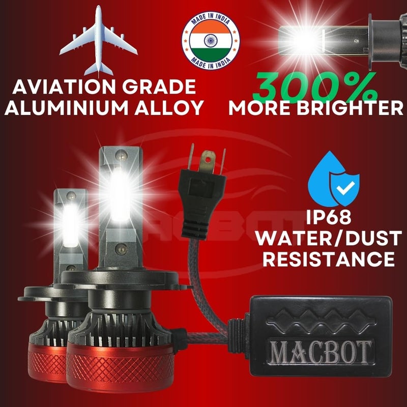 MACBOT H4/H19 Type LED Headlight Bulb 300 Watt MX-H4, with 2-Year Replacement Warranty - Made in India for Cars (150 Watt Each Bulb) Super Bright White Light, Easy Installation,Durable - Image 4