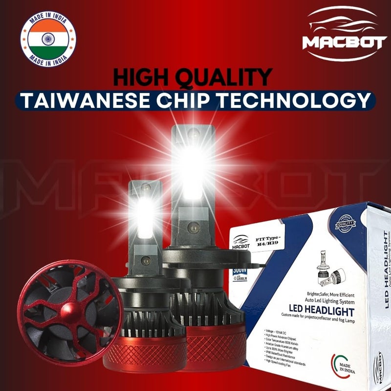 MACBOT H4/H19 Type LED Headlight Bulb 300 Watt MX-H4, with 2-Year Replacement Warranty - Made in India for Cars (150 Watt Each Bulb) Super Bright White Light, Easy Installation,Durable - Image 2