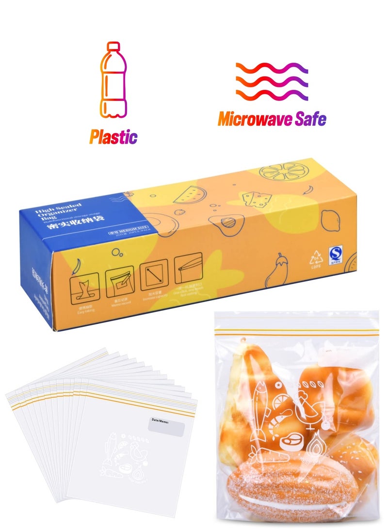 SYOSI Storage Bags Reusable Ziplock, Clear Freezer Bag Stand Up Food Storage Bag Leakproof Sealed Sandwich Bags Markable Date Microwaveable Grip Sealing Bag for Vegetable Fruit Juice Clothes, 50Pcs 18x20cm  - Image 1