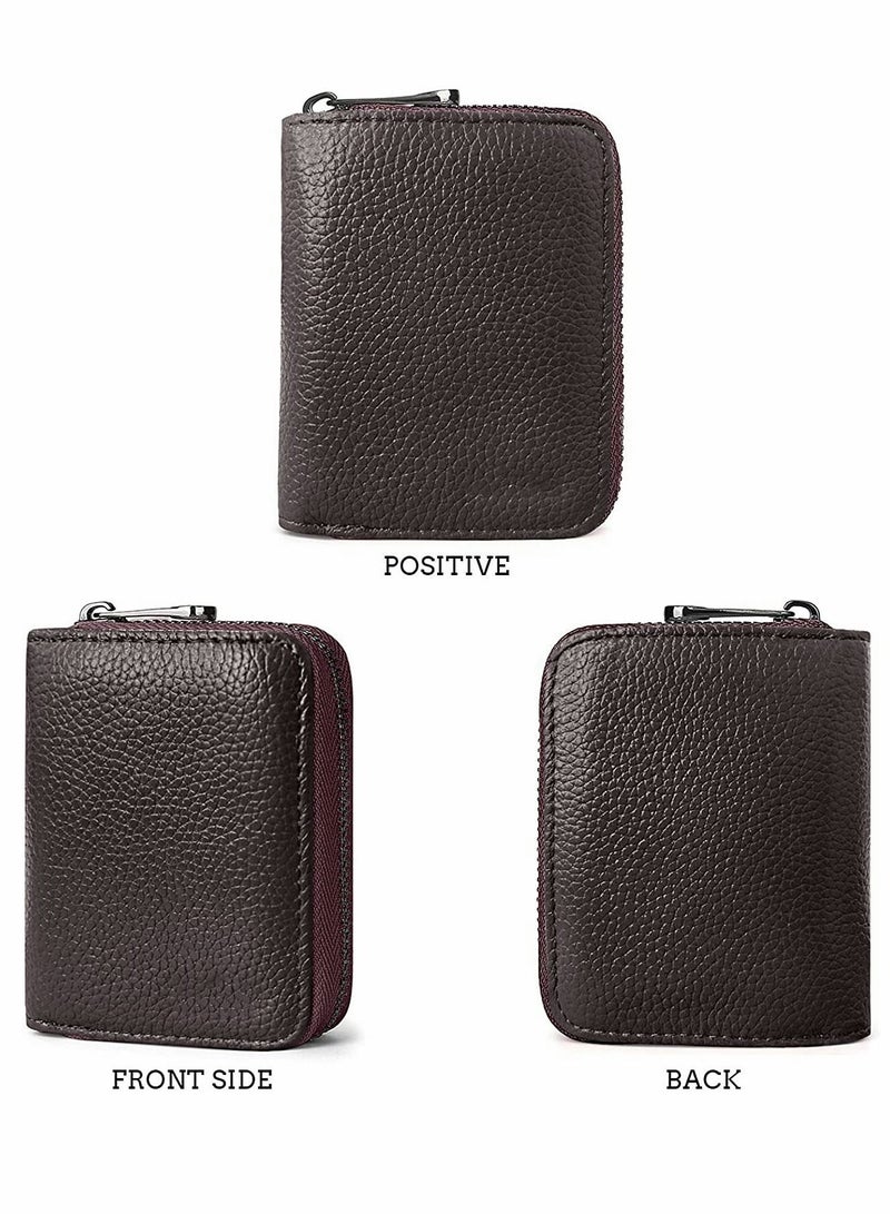 Y&D Card Cases, RFID 20 Slots Credit Holder Genuine Leather Small Case for Women or Men Accordion Wallet with Zipper (Brown) - Image 5
