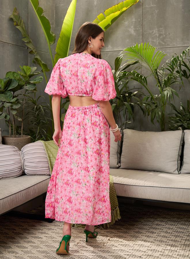 ساسافراس فستان طويل بطبعة زهور وتفاصيل فتحات - Image 5