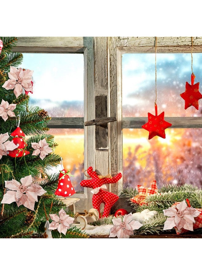 WILLBOND WILLBOND 36 Pieces Christmas Poinsettia Glitter Faux Flowers Christmas Artificial Flowers Tree Ornaments Topper Xmas Decorations(Rose Gold)  - Image 5