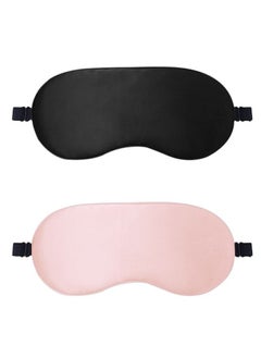 Ant 2 PCS Soft Silk Sleep Eye Mask with Adjustable Strap, Comfortable Organic Mulberry Silk Blindfold, Blocks Light Reduces Puffy Eye-Mask(Black+ Pink)  - Image 2