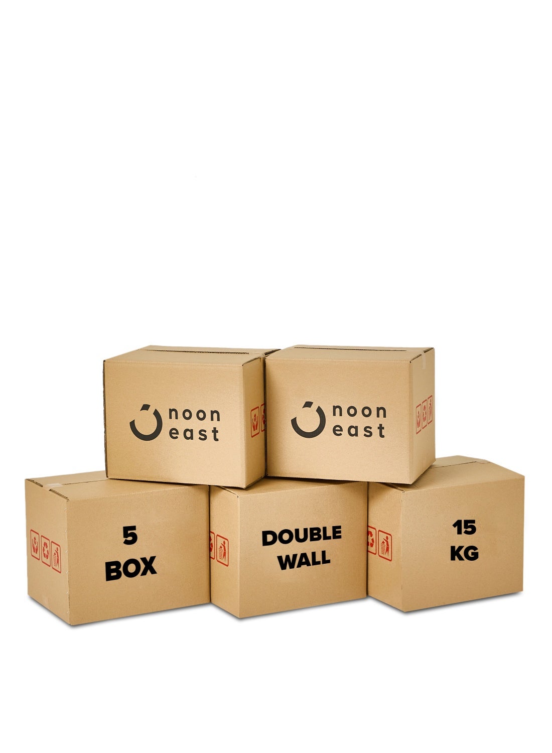 5-Pack Small Double Wall 100% Recyclable Corrugated Cardboard Moving Boxes with 15 KG capacity, 41 x 33 x 33 cm Brown Carton for Packaging, Shipping and Storage, 5 ply
