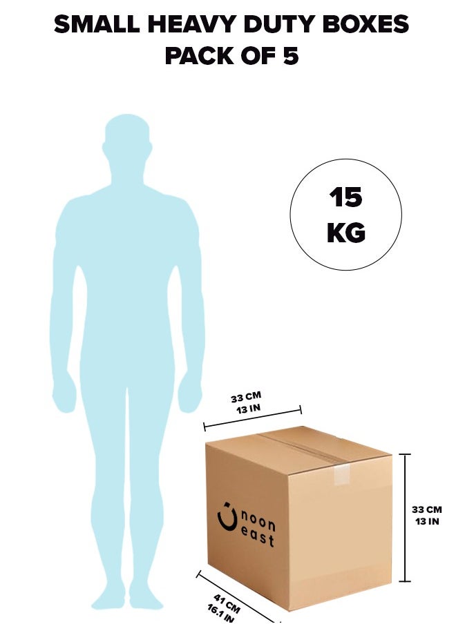 Noon East 5-Pack Small Double Wall 100% Recyclable Corrugated Cardboard Moving Boxes with 15 KG capacity, 41 x 33 x 33 cm Brown Carton for Packaging, Shipping and Storage, 5 ply  - Image 5
