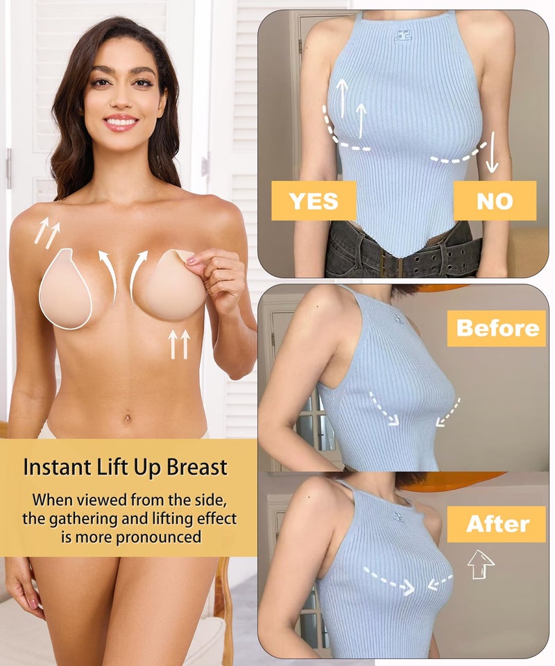 Bontierie Nipple Covers Sticky Push up Bra Added Lift Seamless Ultra-Thin Pasties Women Adhesive Bras - Image 3