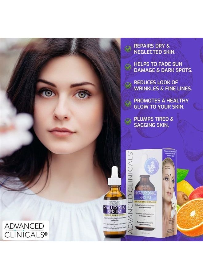 Advanced Clinicals - Hyaluronic Acid Face Serum Skin Care Facial Moisturizer To Restore Skin, Anti Aging Serum For Face, Wrinkles, Dark Spots, Fine Lines, & Dry Skin, 1.75 Fl Oz - Image 1