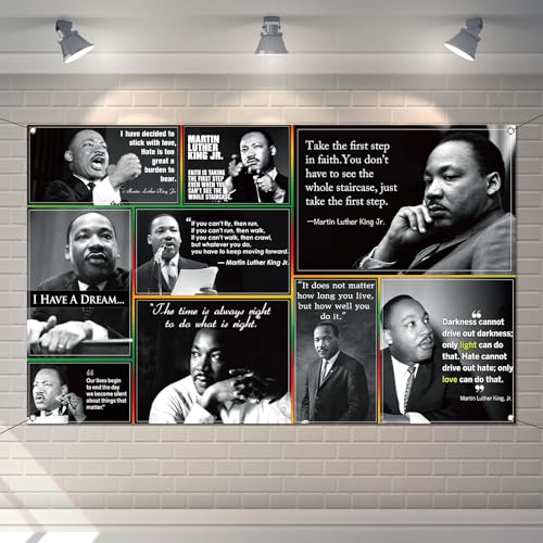 Buxiuer Martin Luther King Jr. Photo Booth Backdrop MLK Day Quotes Decorations Black History Month School Classroom Bulletin Board Banner Decor (5.9×3.6ft) - Image 1