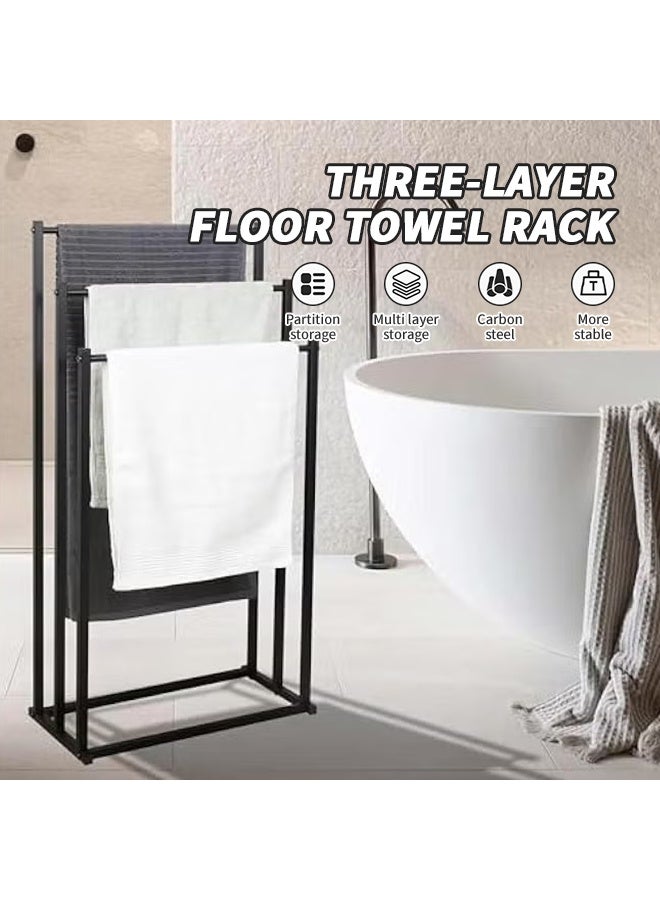 Freestanding Bathroom Towel Rack, 3-Tier Widened Towel Holder Towel Drying Rack, Durable Metal Towel Hanger Blanket Rack, Extra Large Towel Stand, Anti-Rust Drying Stand, Bath Towel Display Rack for Large Bath Towels & Blankets, Towel Drying Rack, Bathroom Accessories 86x44x21cm  - Image 2