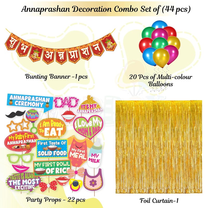 Wobbox Shubh Annaprashan Decoration Items Set which Includes Baby annaprashan Ceremony Props Subh Annaprashan Banner Backdrop Foil Curtain Rice Ceremony Decorations Items44 Pcs SetFP5759 - Image 2