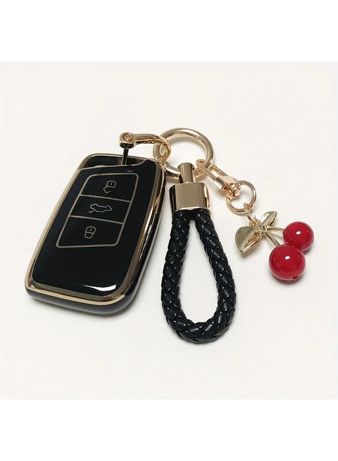Gray Blue Key Fob Cover with Keychain for Volkswagen Smart Remote Control Car Key Case - Image 3