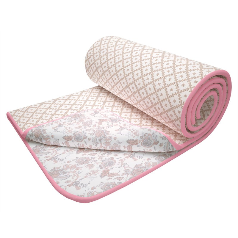 Story@Home Dohar Double Bed Cotton 100% | 150GSM 225 x240 cm Quilt Cooling Blankets for Summer | AC Comforter Double Bed | White & Baby Pink Geometric Reversible Design Duvet | Ideal for Gifting - Image 3
