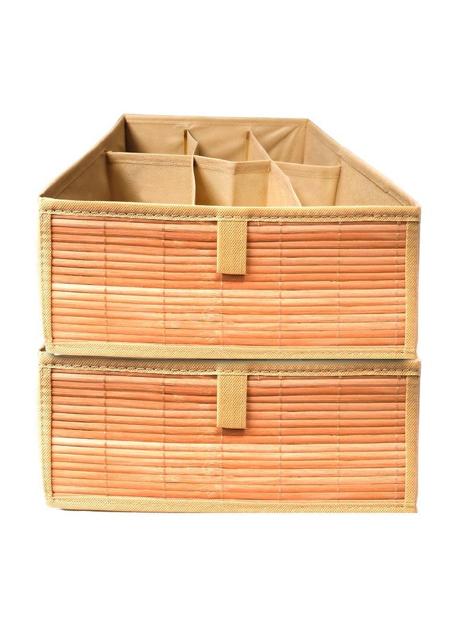 PRIME PICK Inner Care Storage Organizer Box Foldable Cloth Innerwear Socks Organizer Lid Covered Breathable Fabric Wardrobe Drawer Closet Clothes Storage Container Easy Carry Handles Beige Pack of 2 - Image 1