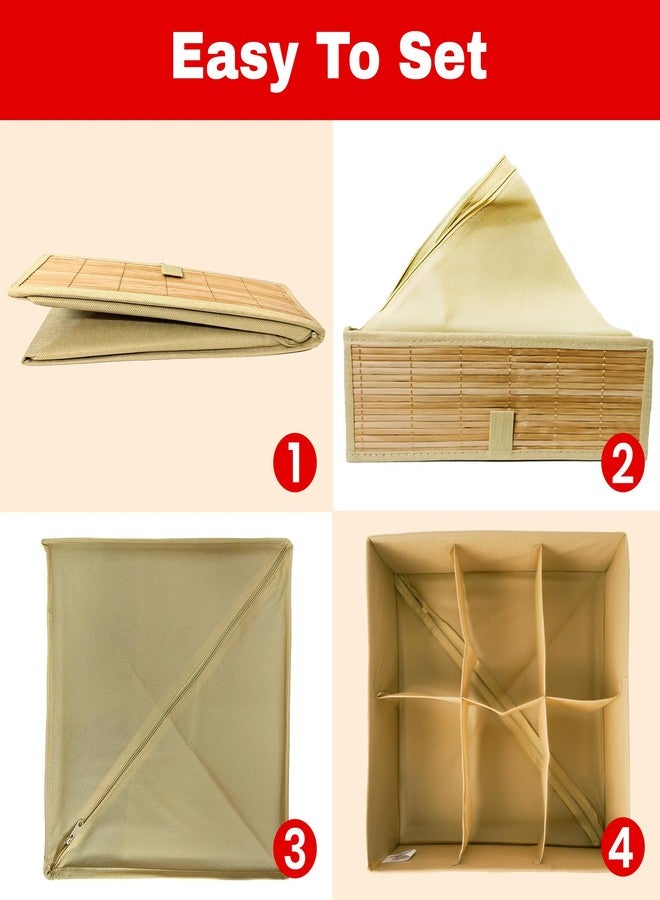 PRIME PICK Inner Care Storage Organizer Box Foldable Cloth Innerwear Socks Organizer Lid Covered Breathable Fabric Wardrobe Drawer Closet Clothes Storage Container Easy Carry Handles Beige Pack of 2 - Image 5