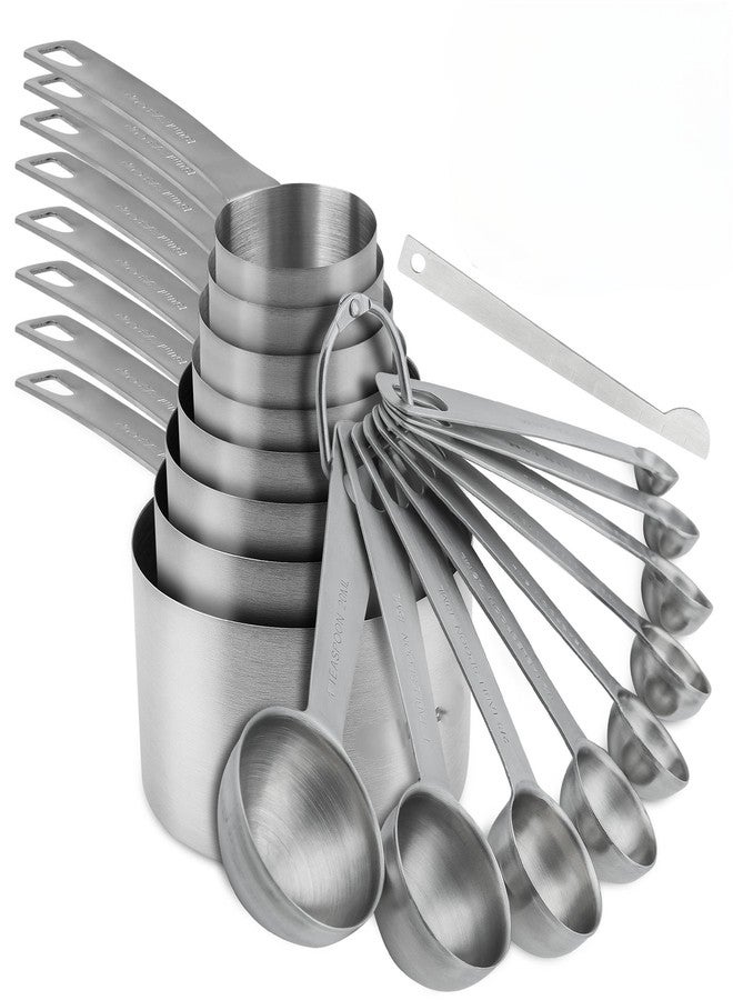 Smithcraft Measuring Cups and Spoons Set 18, Metric&US 18/8 Stainless Steel Measuring Cups and Spoons for Kitchen &Baking, Metal Measue Cup and Spoon for Dry&Liquid, 8 Measure Cups&9 Spoons w/Leveler - Image 1