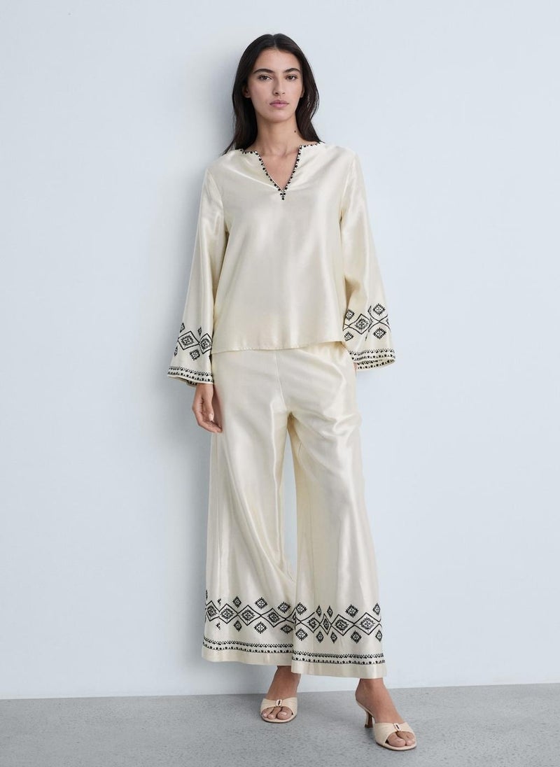 MANGO Wideleg Trousers With Embroidered Hem  - Image 5