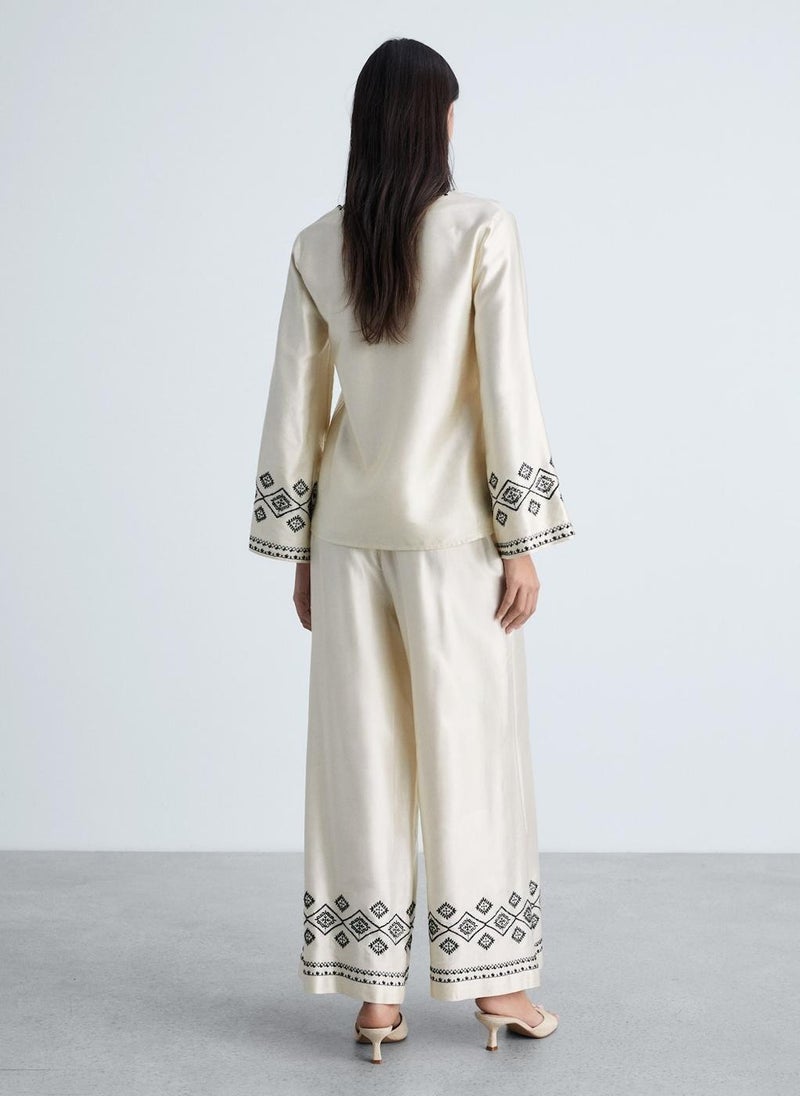 MANGO Wideleg Trousers With Embroidered Hem  - Image 2