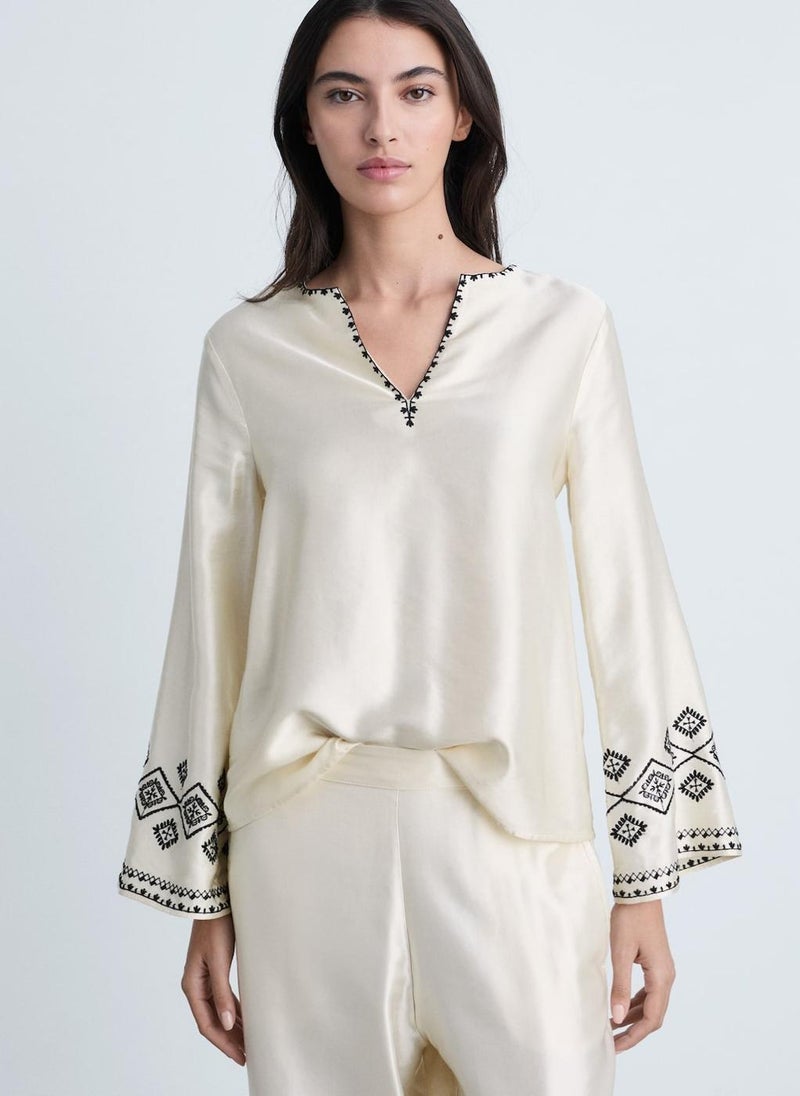 MANGO Wideleg Trousers With Embroidered Hem  - Image 3