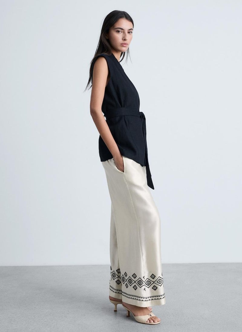MANGO Wideleg Trousers With Embroidered Hem  - Image 4