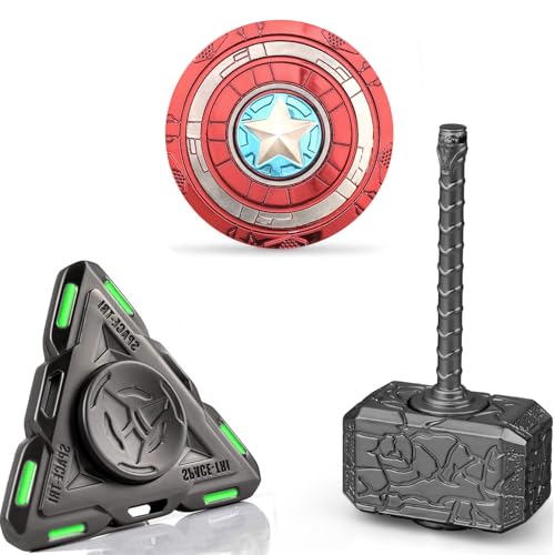 Amarlozn Hammer Fidget Spinner Toys for Kids Adults Glow in The Dark Luminous Tri Spinner Metal 2 in 1 Infinity Cube Desk Decor Stress Relief ADHD Birthday Gift for School Office Boys Friends - Image 1