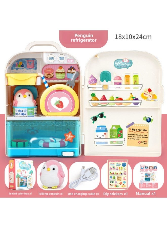 Children's Adorable Penguin Refrigerator Light Musicology Talk Doll Puzzle Play House Toy Girl Birthday Gift-Color:Cute Pet Penguin Refrigerator  - Image 1