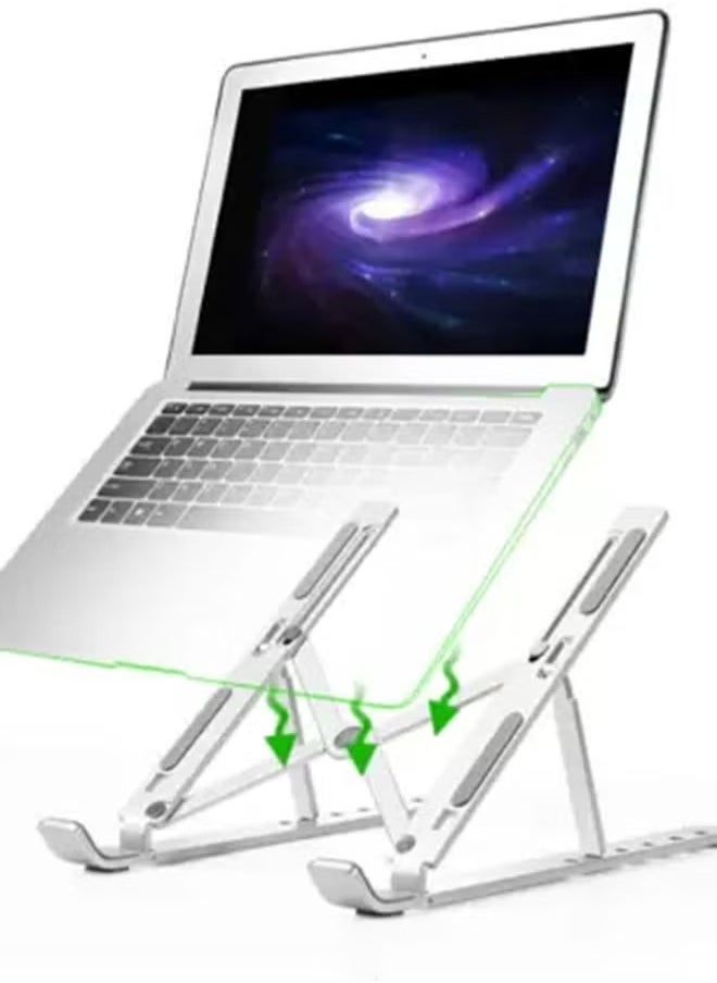 Generic Portable Laptop Stand Foldable Aluminum Alloy Laptop Riser Silver  - Image 1
