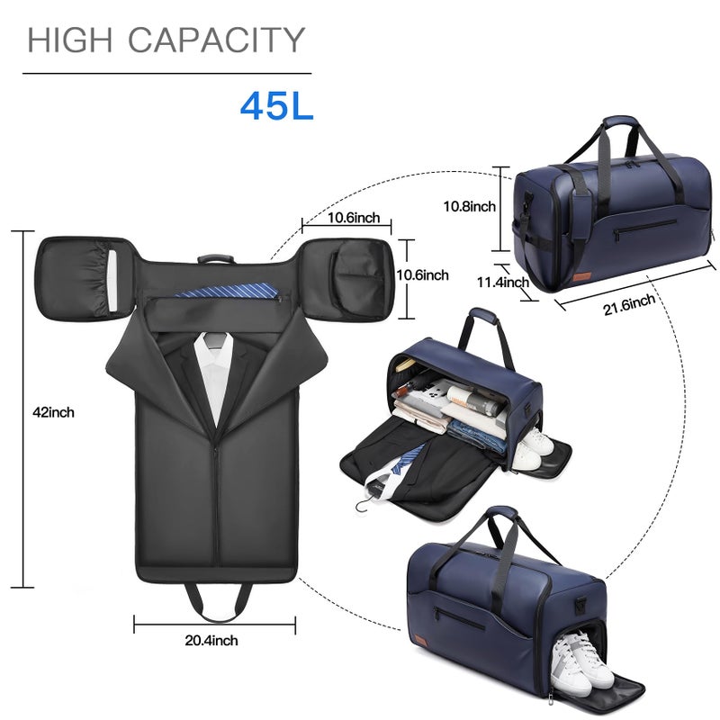 Moulyan Garment Bags for Travel,Carry on Suit Bags for Men Travel,Garment Bag with Shoe Compartment,2 in 1 Waterproof Convertible Garment Bag with Shoulder Strap (Blue) - Image 2