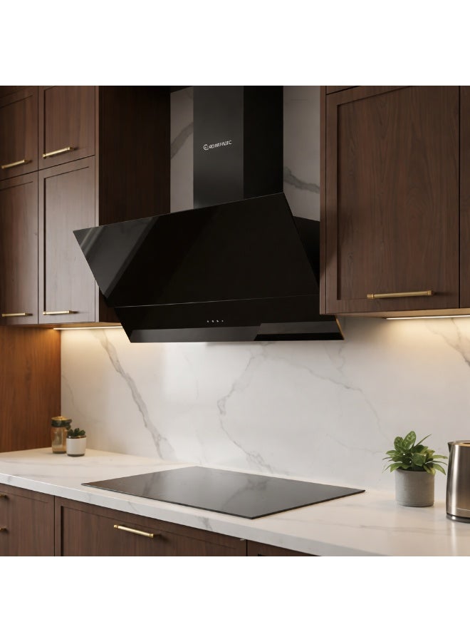 Ecomatic Decorative Inclined Kitchen Hood 90 cm Black Crystal H9308MRT – Touch Control with Remote – 3 Speeds – 850 m³/h Suction – CleanAir – Metal Filters – Carbon Filters – LED Light - Image 2
