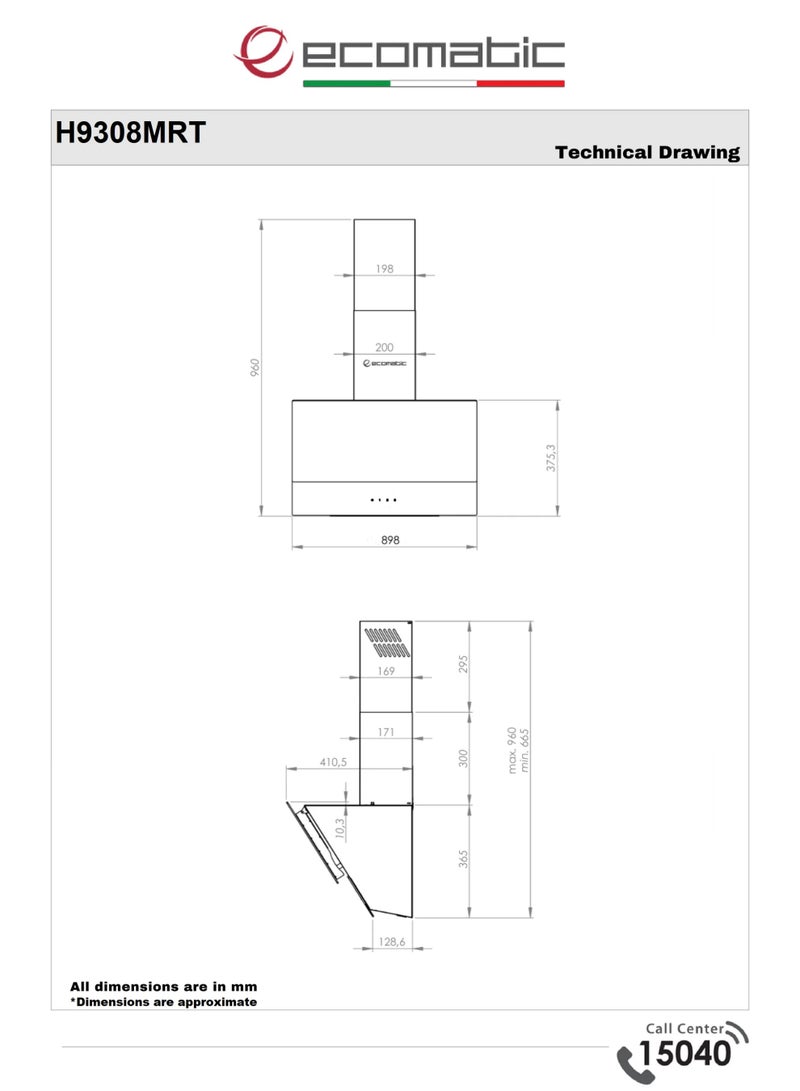 Ecomatic Decorative Inclined Kitchen Hood 90 cm Black Crystal H9308MRT – Touch Control with Remote – 3 Speeds – 850 m³/h Suction – CleanAir – Metal Filters – Carbon Filters – LED Light - Image 3