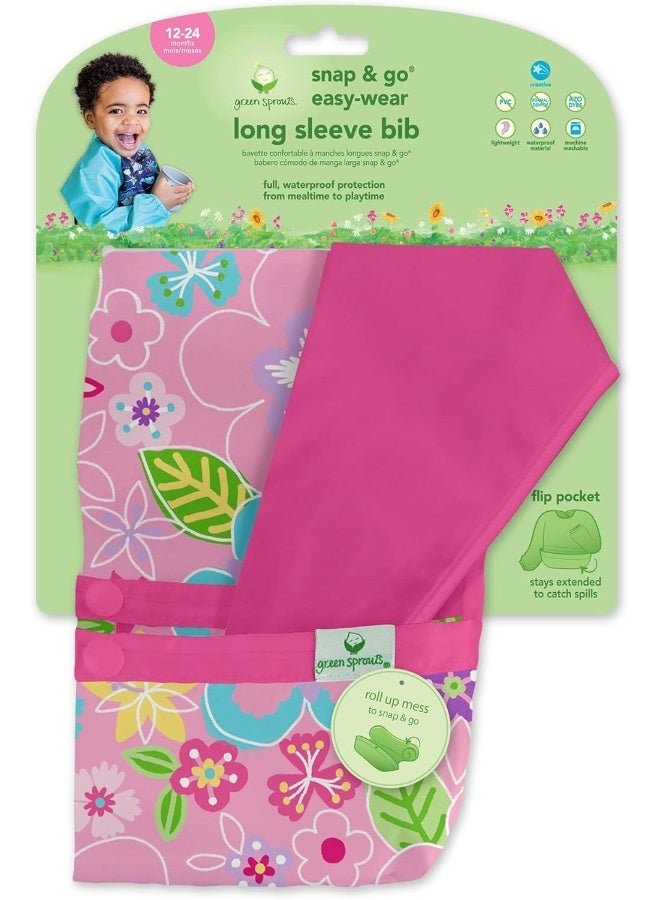 green sprouts Snap & Go Easy-wear Long Sleeve Bib 12-24mo Aqua Dinosaurs - Image 1