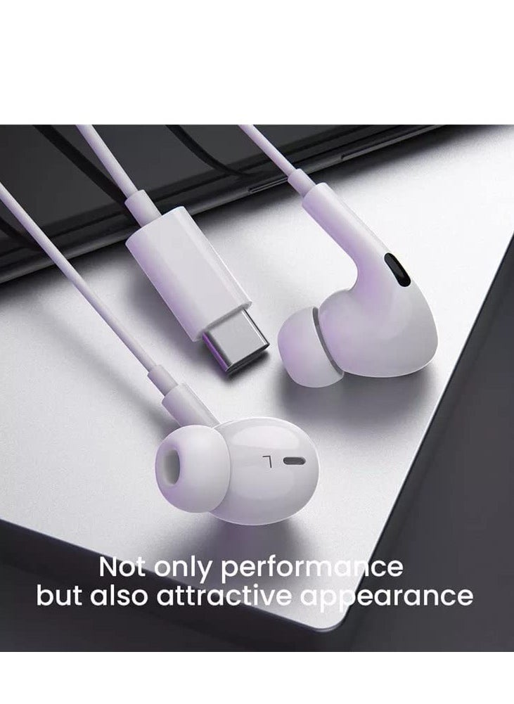 ELTRAZONE - Type-C Earphones with Wired Headset Panel Has Microphone And Volume Control Keys In Ear Wired Handsfree Heavy Bass Sound Quality Music Hi Fi Stereo Headsets For Huawei Phone & All Others (White) - Image 1