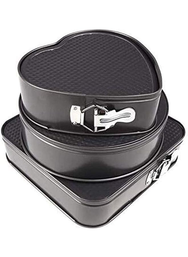 ECVV Set Of Three Springform Pans Cake Bake Mould Mold Bakeware With Removable Bottom Round Heart Square Shape Versatile Sturdy - Image 2