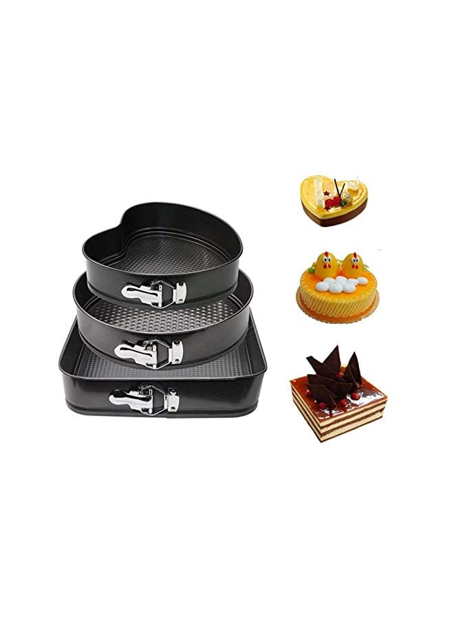 ECVV Set Of Three Springform Pans Cake Bake Mould Mold Bakeware With Removable Bottom Round Heart Square Shape Versatile Sturdy - Image 1