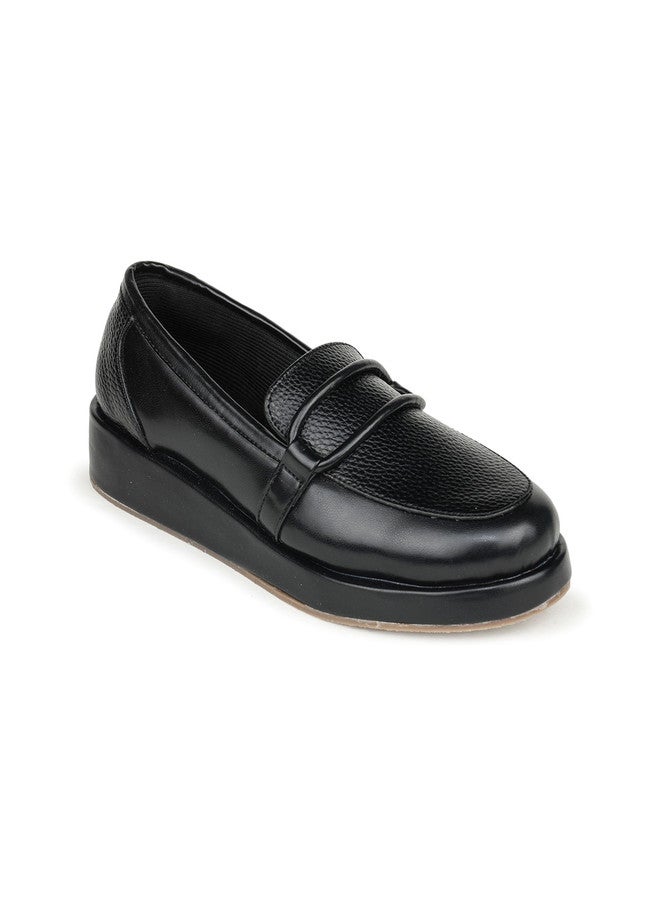 She Zone Black Synthetic Derbys for Women - Image 2