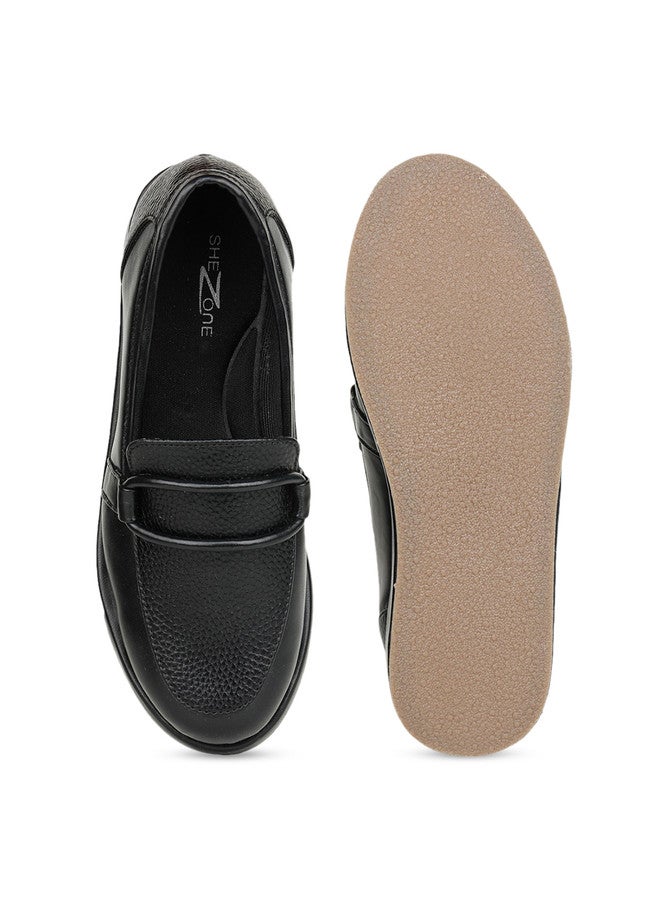 She Zone Black Synthetic Derbys for Women - Image 5