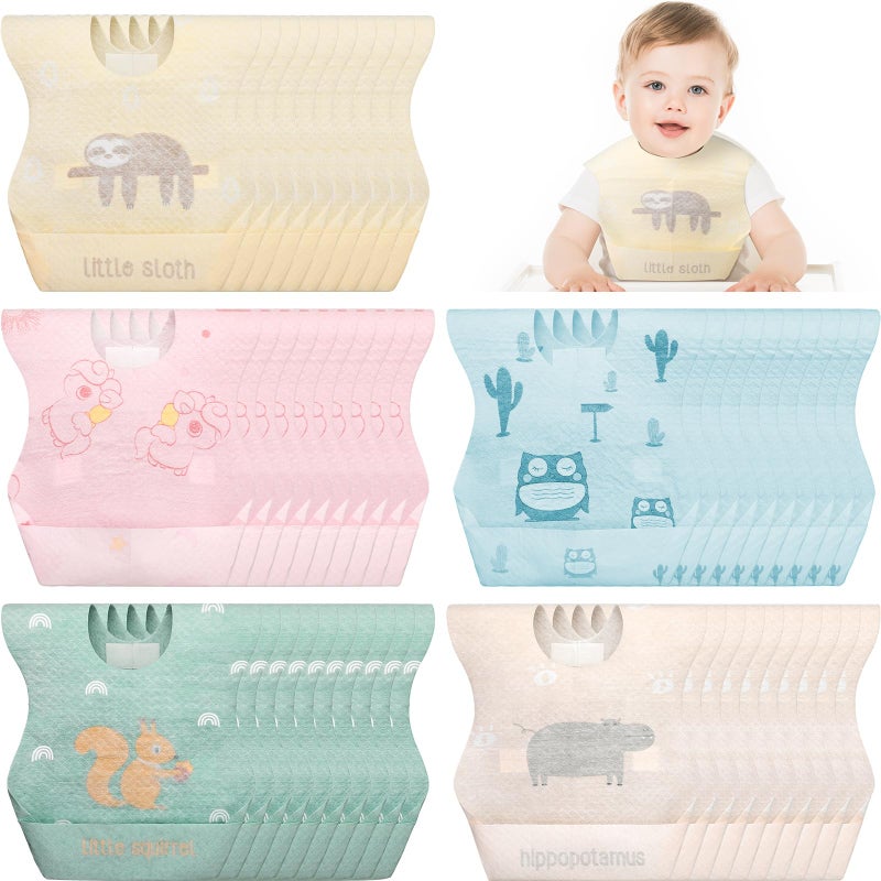 Shinymoon 100 Pcs Disposable Baby Bibs Individual Wrapped Travel Bibs Waterproof Food Catcher for Toddlers Girls Boys FeedingCute Style - Image 2