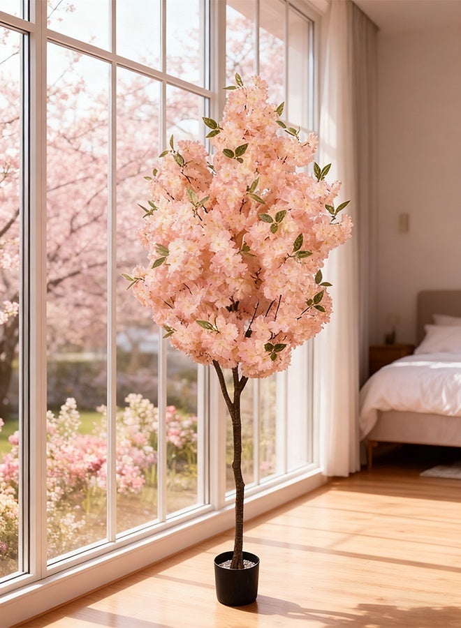 Sharpdo 180cm High-Fidelity Simulation Cherry Blossom Tree – Realistic Pink Cherry Blossom Decorative Plant, Suitable For Garden And Horticultural Decorations, Ideal For Home, Office, And Wedding Décor. - Image 1