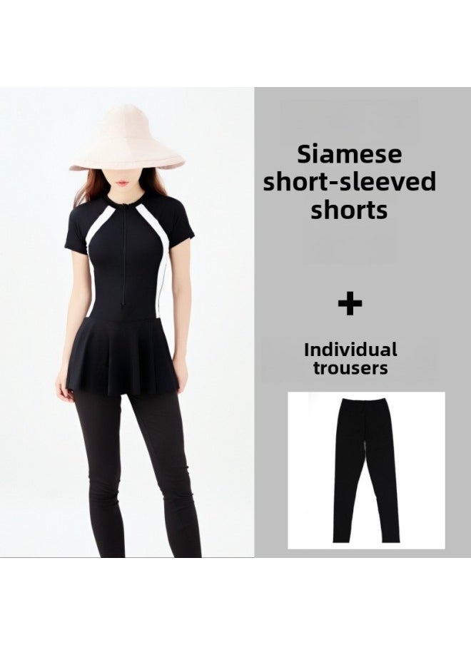 Generic - Full-body Long-sleeved Sunscreen Swimsuit Conservative Skirt One-piece Long-sleeved Trousers Sports Swimsuit Women's Diving Suit-Color:5590 Short-sleeved One-piece (shorts + Trousers)-Size:XL (48.50 Kg-54.00 Kg - Image 1
