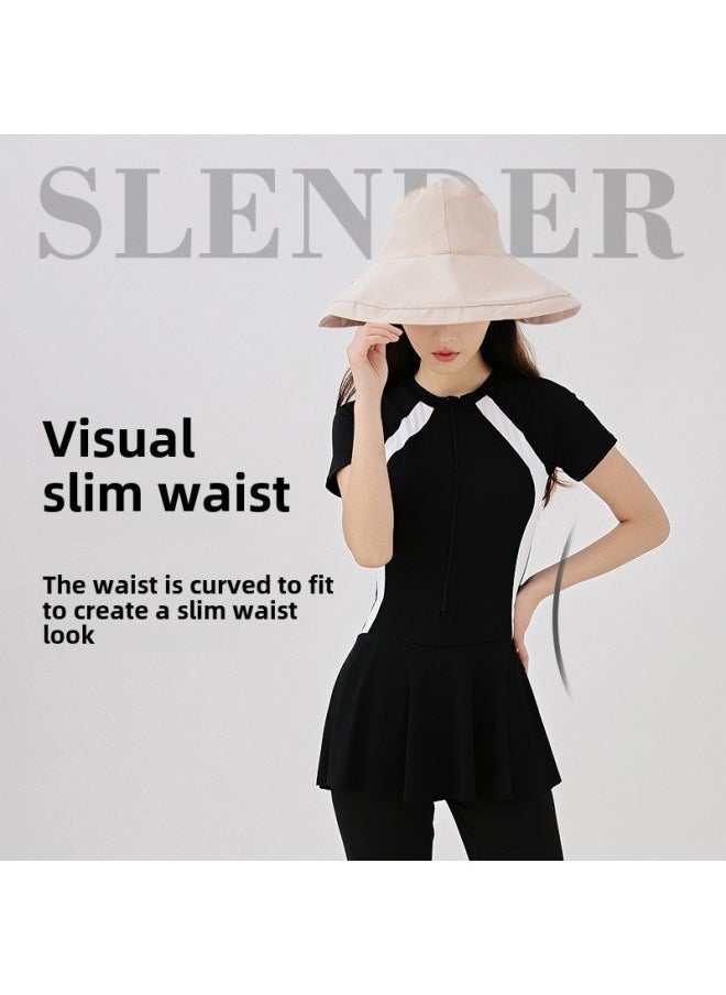 Generic - Full-body Long-sleeved Sunscreen Swimsuit Conservative Skirt One-piece Long-sleeved Trousers Sports Swimsuit Women's Diving Suit-Color:5590 Short-sleeved One-piece (shorts + Trousers)-Size:XL (48.50 Kg-54.00 Kg - Image 1