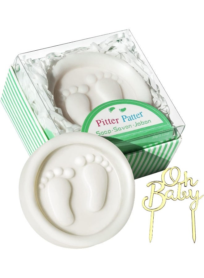 AIXIANG Cutest Handmade Pitter Patter Soap Favors Packaging (24 Pack) + 7" OH Baby Gold Cake Topper (1 Pack) for Baby Shower Favors and Decorations - Image 1