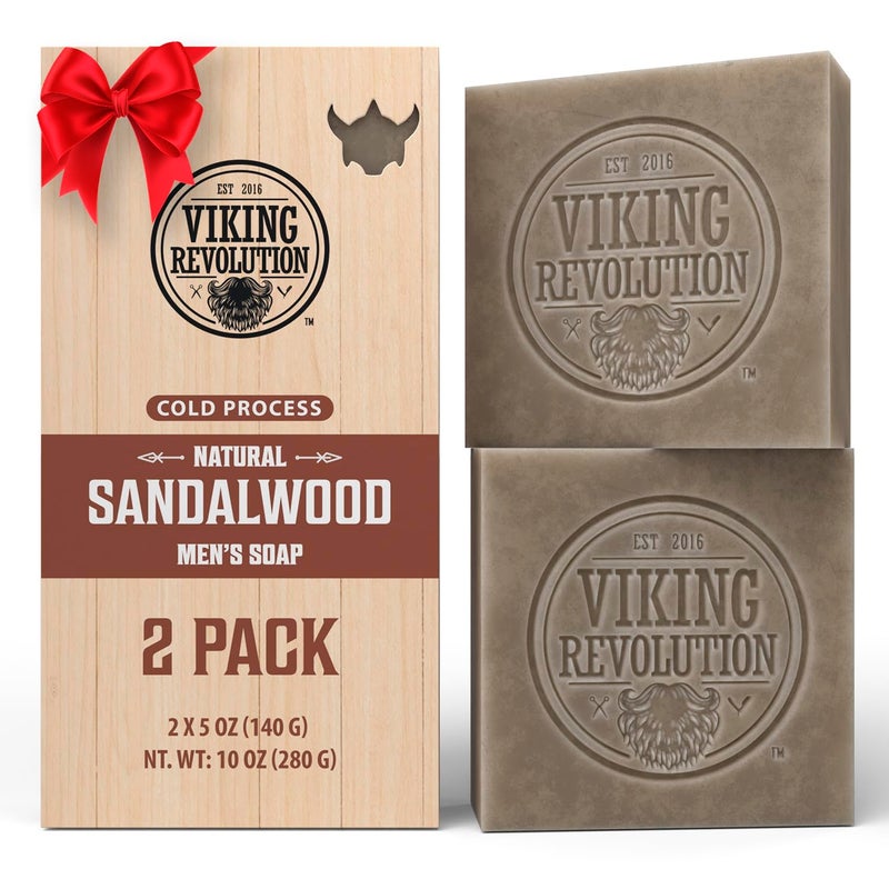 Viking Revolution Sandalwood Natural Soap for Men - Mens Soap Bar with Essential Oils Cold Pressed Bar Soap for Men - Nourishing Mens Bar Soap with Coconut Oil, Shea Oil, Almond Oil (2 Pack) - Image 1