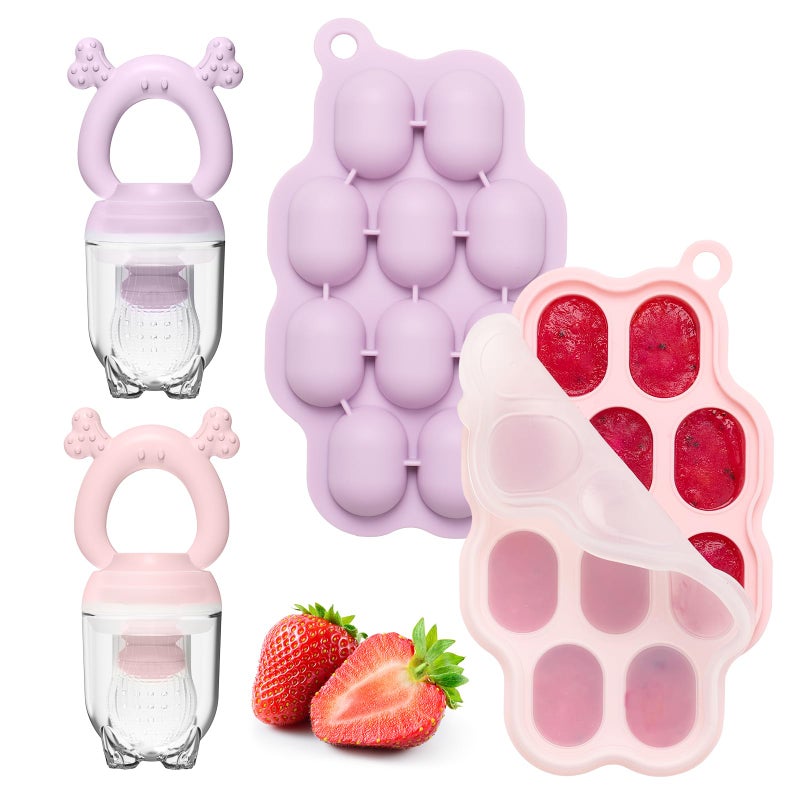 KingKam Baby Breastmilk Popsicle Molds & Baby Fruit Feeder (2 Pack), Baby Food Freezer Tray Storage Containers, Silicone Pacifier Feeder and Teether - Image 1