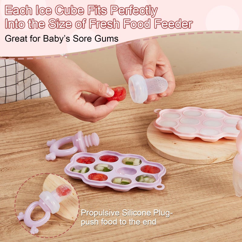 KingKam Baby Breastmilk Popsicle Molds & Baby Fruit Feeder (2 Pack), Baby Food Freezer Tray Storage Containers, Silicone Pacifier Feeder and Teether - Image 4