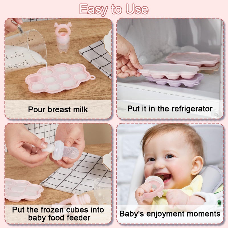 KingKam Baby Breastmilk Popsicle Molds & Baby Fruit Feeder (2 Pack), Baby Food Freezer Tray Storage Containers, Silicone Pacifier Feeder and Teether - Image 2
