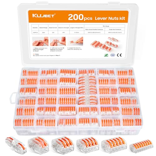 Kuject 200PCS Lever Wire Nuts Connectors Kit with 2/3/4/5/8 Conductor Combination, Electrical Lever Wire Connectors Push-in AWG 28-12, Wire Quick Connectors with 2 Circuit Inline Splices - Image 1